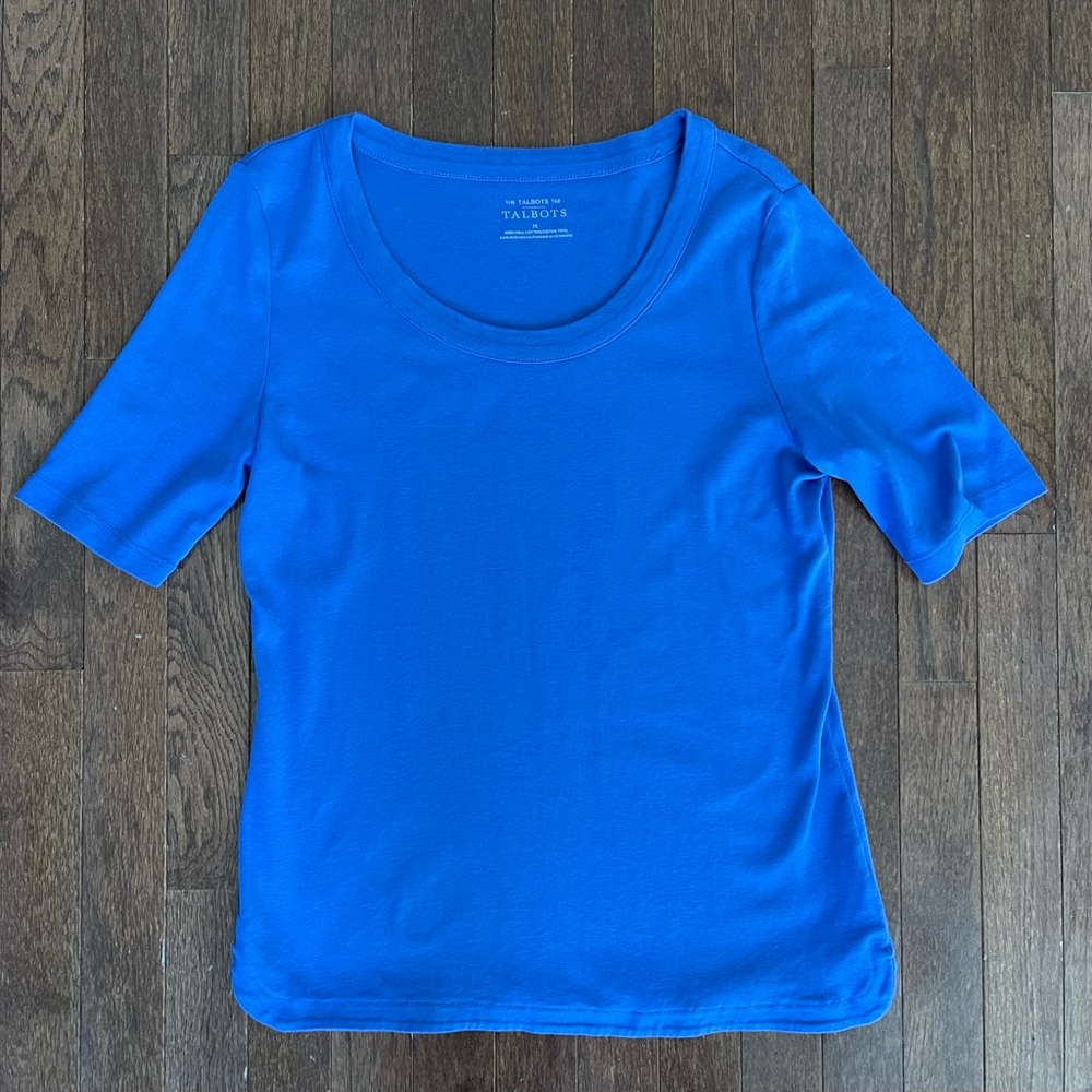 Scoop Neck Pima Blue Tee - Picture 2 of 5